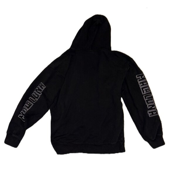 Maluna Black Hoodie Sweatshirt With Front Pocket & Graphic Print Size L - Picture 1 of 4